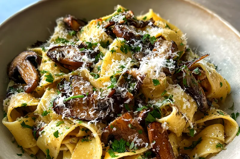 Cooking process for Garlic Mushroom Pasta Delight