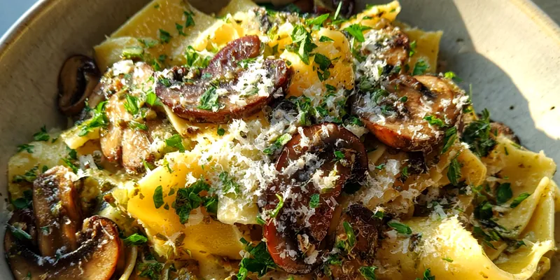 Delicious Garlic Mushroom Pasta Delight served on a plate