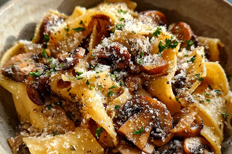 Fresh ingredients for Garlic Mushroom Pasta Delight