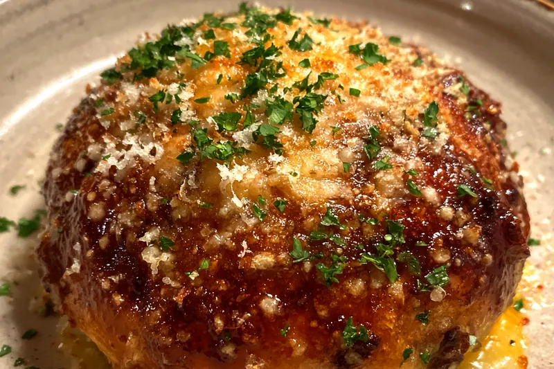Cooking process of Garlic Parmesan Cheeseburger Delights in a skillet.