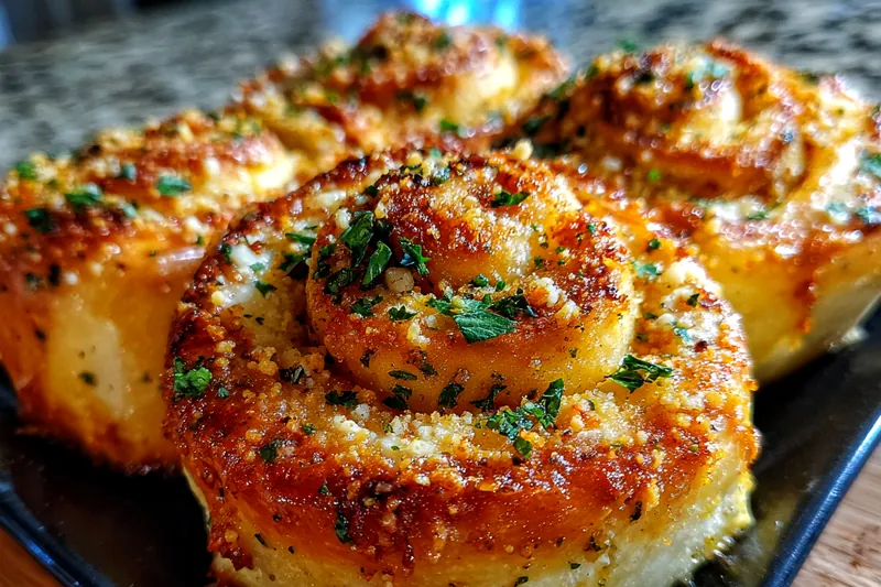 Beautiful arrangement of all ingredients needed for Savory Garlic Parmesan Rolls on a wooden surface.