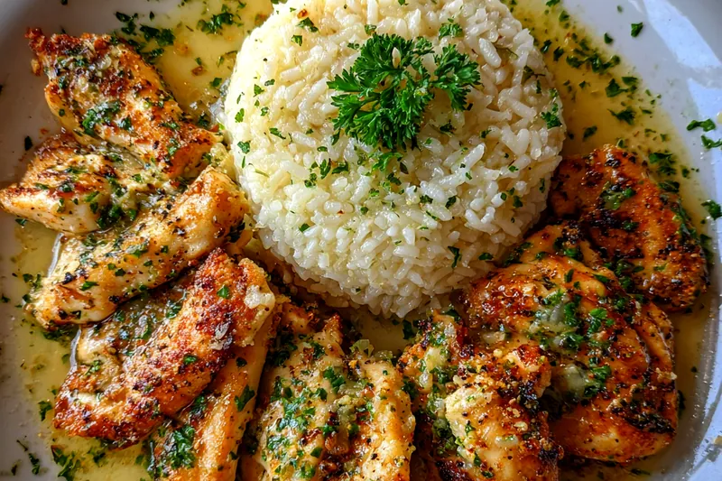 Fresh shrimp, garlic, pasta, and herbs arranged on a wooden cutting board ready for Garlic Scampi Delight.
