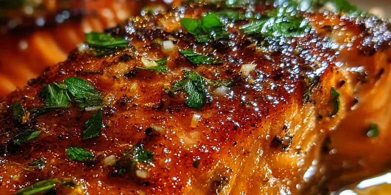 Delicious Glazed Garlic Herb Salmon served on a plate