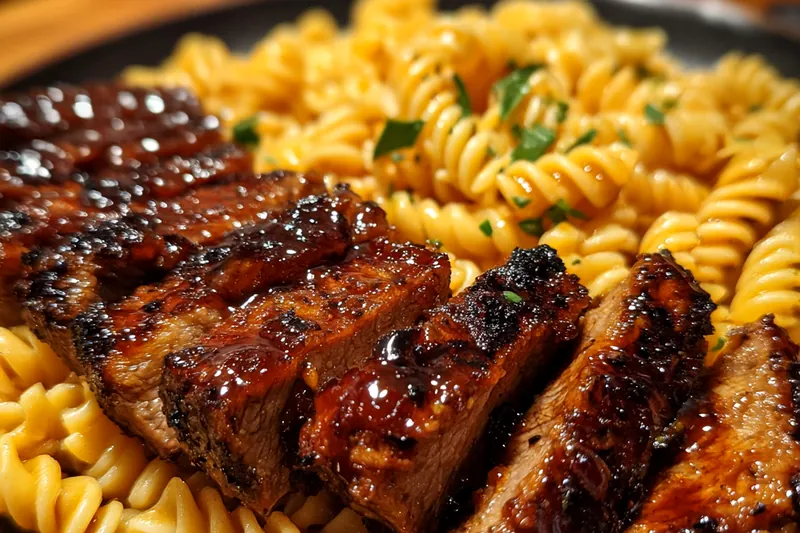 Cooking process for Glazed Steak with Rotini Pasta