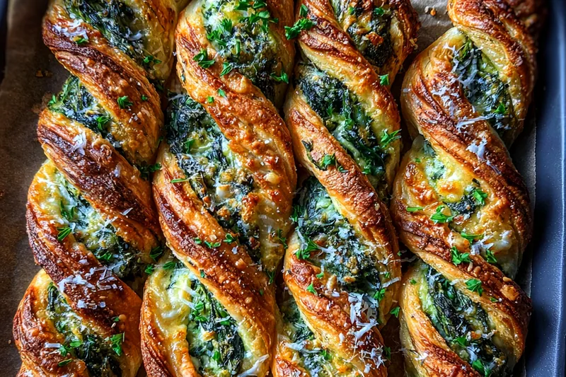Fresh ingredients for Golden Spinach Cheese Twists