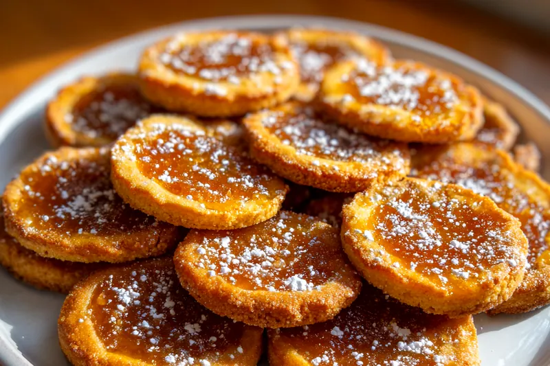 Ingredients for pumpkin fritters including pumpkin puree, eggs, flour, spices, and sugar arranged on a wooden surface