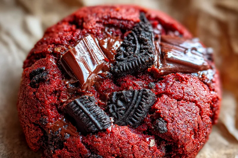 Fresh ingredients for Gooey Red Velvet Chocolate Cookies