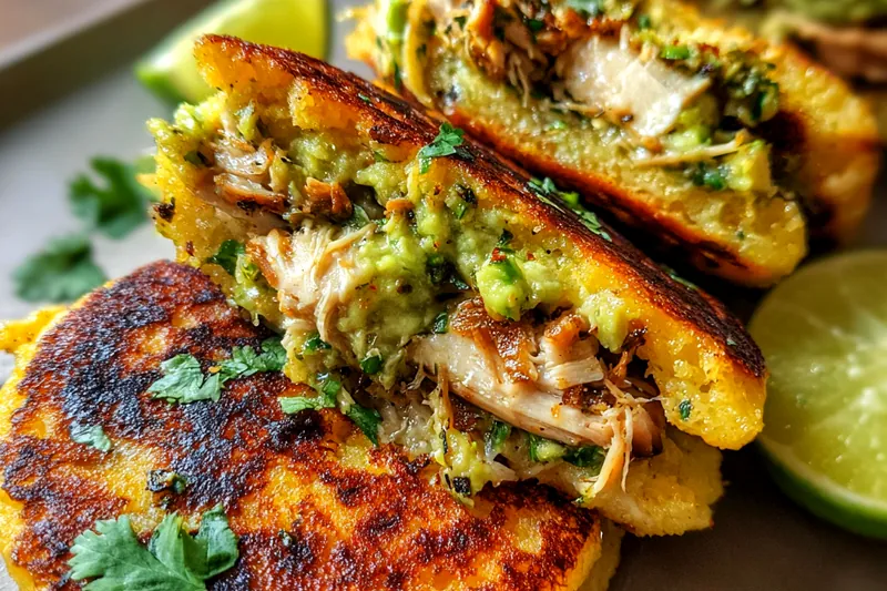 Cooking process for Grilled Arepas with Avocado Chicken