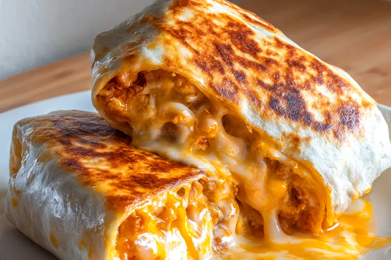 Grilled Cheese Burrito on a skillet, sizzling and golden brown