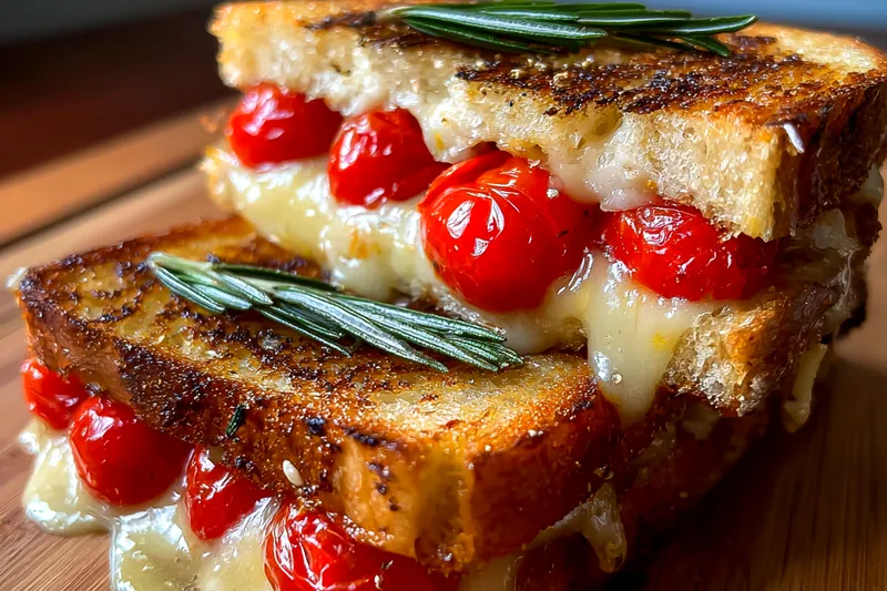 Cooking process of Grilled Cheese with Cherry Tomatoes and Rosemary