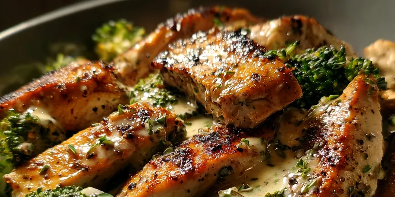 A vibrant Garlic Chicken Broccoli Bowl showcasing tender chicken, fresh broccoli, and a savory garlic sauce served in a beautiful bowl.