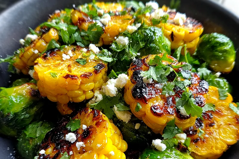 Cooking process for Grilled Corn Brussels Delight