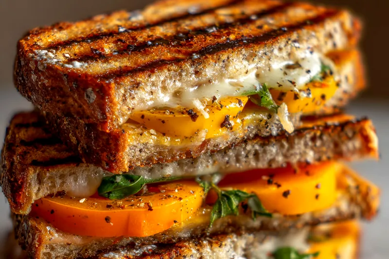 Fresh ingredients for Grilled Peach Cheddar Sandwich