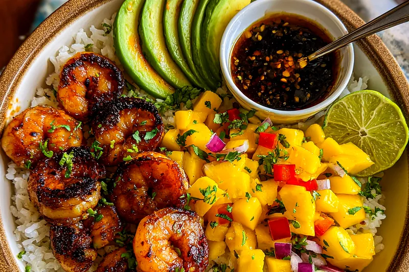 Cooking process for Grilled Shrimp Avocado Bowls