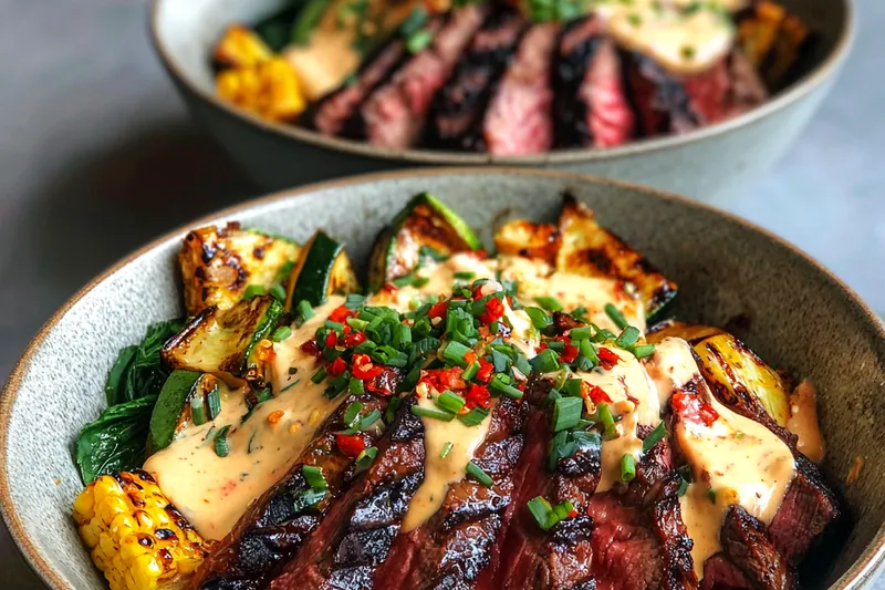 Fresh ingredients for Grilled Steak with Creamy Zucchini