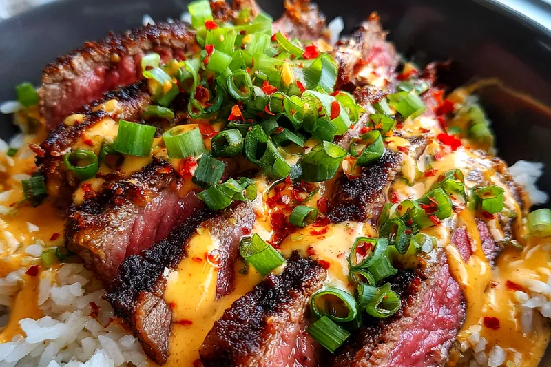 Cooking process for Grilled Steak Rice Bowl
