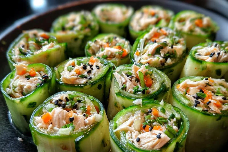 Fresh ingredients for Healthy Cucumber Chicken Rolls