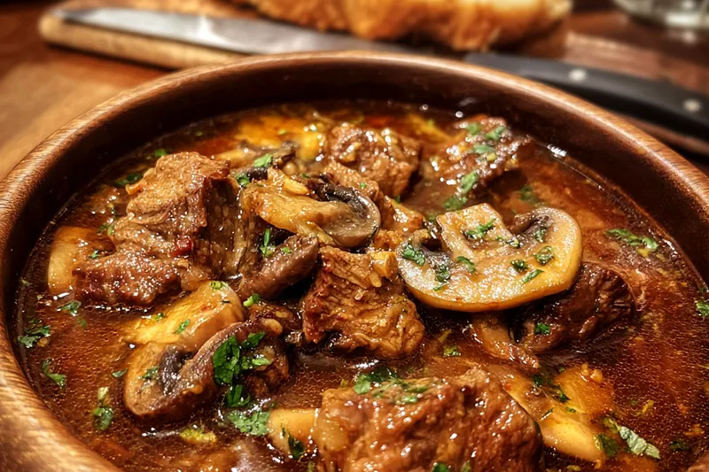 Cooking process for Hearty Beef Mushroom Stew