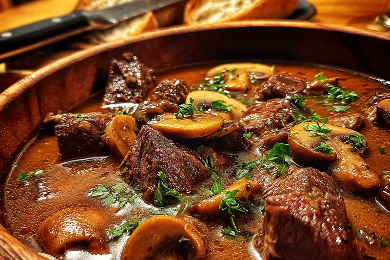 Fresh ingredients for Hearty Beef Mushroom Stew
