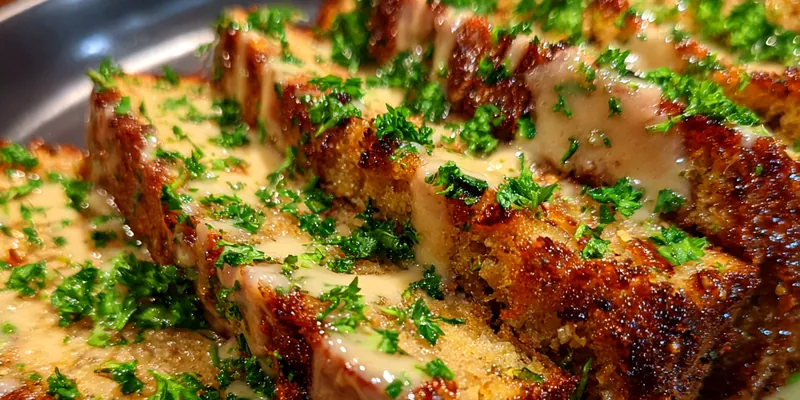 Delicious Herb Crusted Meatloaf Delight served on a plate