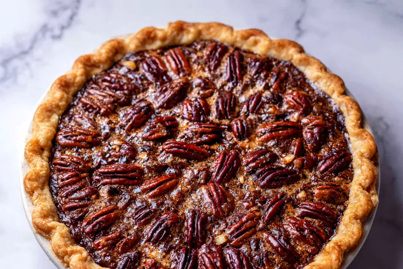 Fresh ingredients for chocolate pecan pie laid out on a table