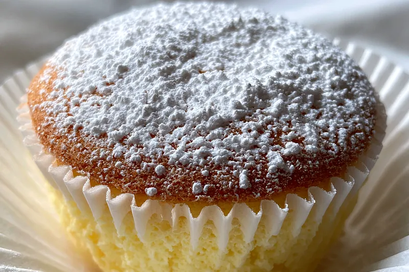 The process of baking Japanese Cotton Cupcakes showing the batter in the oven, ready to puff up.