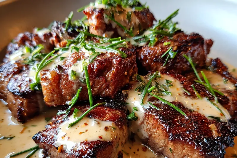 Cooking process for Juicy Steak with Garlic Sauce