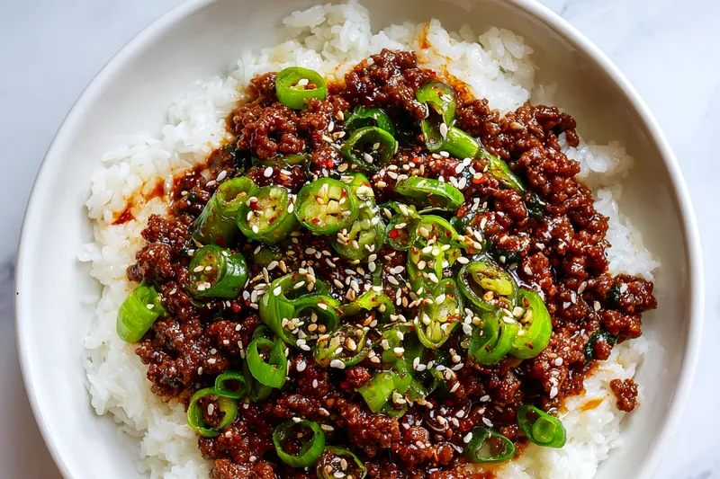 Fresh ingredients for Korean Ground Beef Bowl