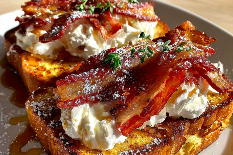Cooking process for Maple Bacon French Toast Delight