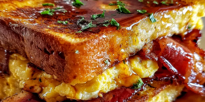 Delicious Maple Bacon Stuffed Toast served on a plate