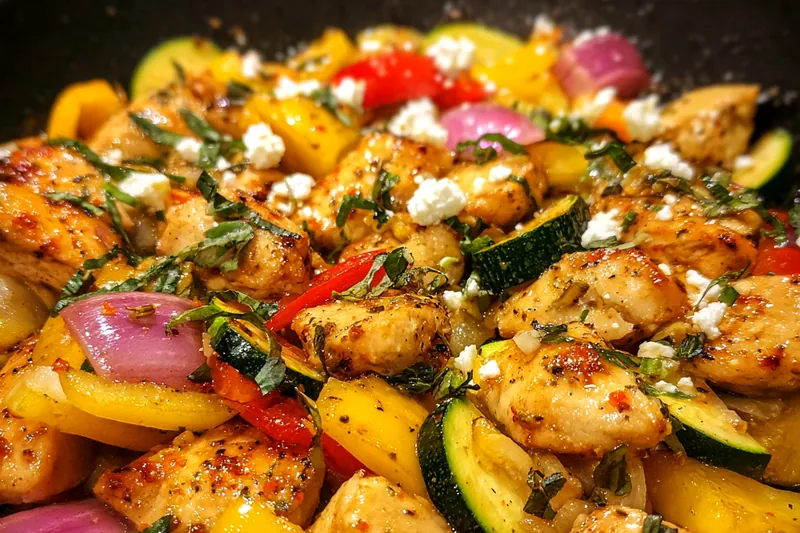 Cooking process for Mediterranean Chicken Stir-Fry