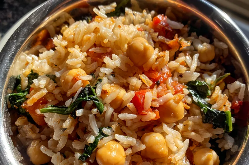 Cooking process for Mediterranean Chickpea Rice Delight