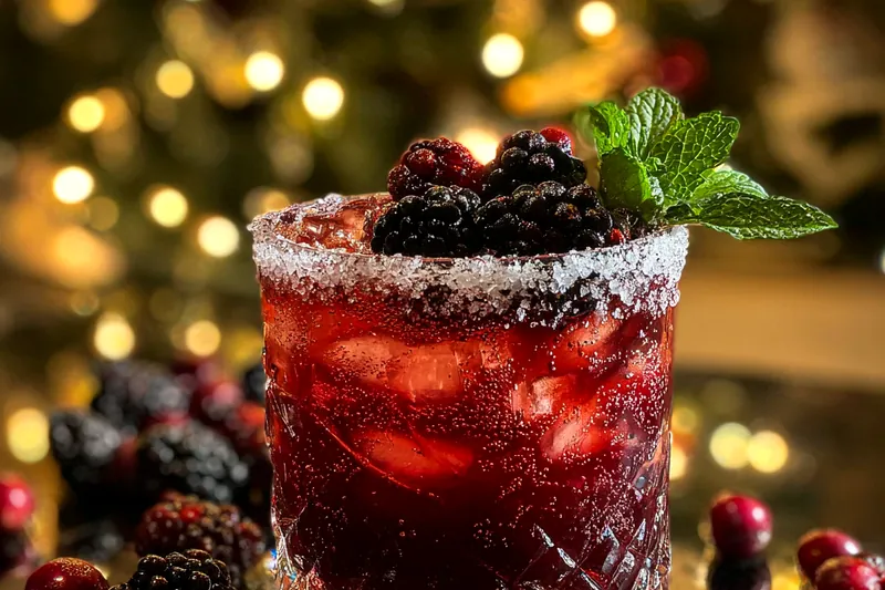 Pouring the vibrant mixture of Festive Holiday Punch into a glass over ice.