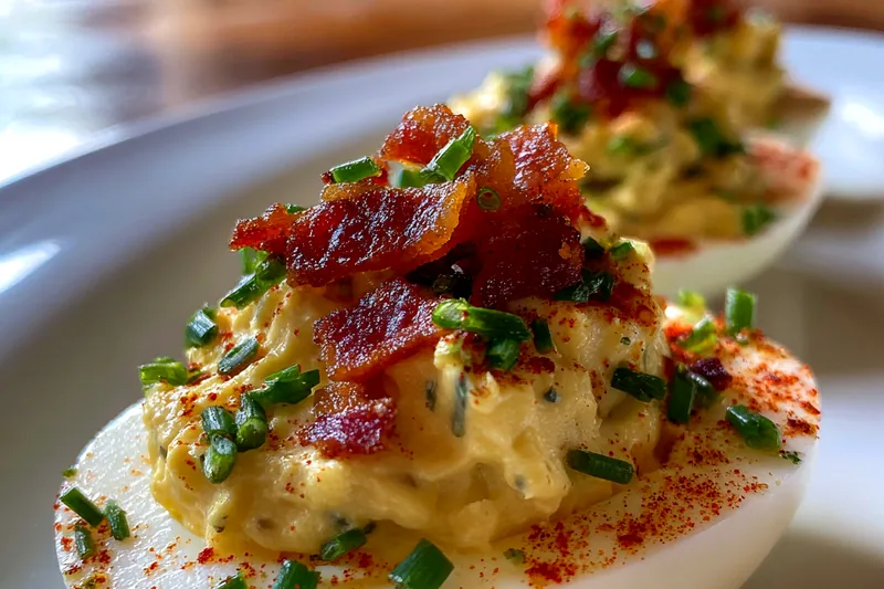 Chef Mitchell expertly preparing the Gourmet Deviled Eggs in the kitchen.