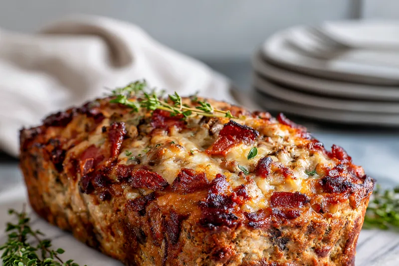 Cooking Bacon Mushroom Swiss Cheese Meatloaf in the oven