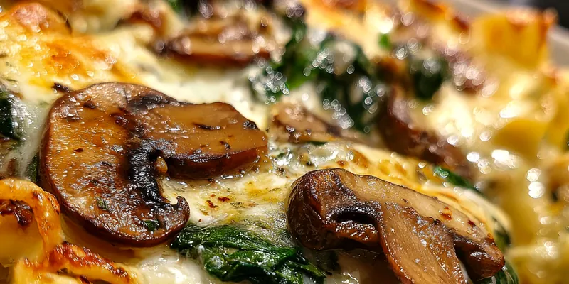 Delicious Mushroom Spinach Layered Bake served on a plate