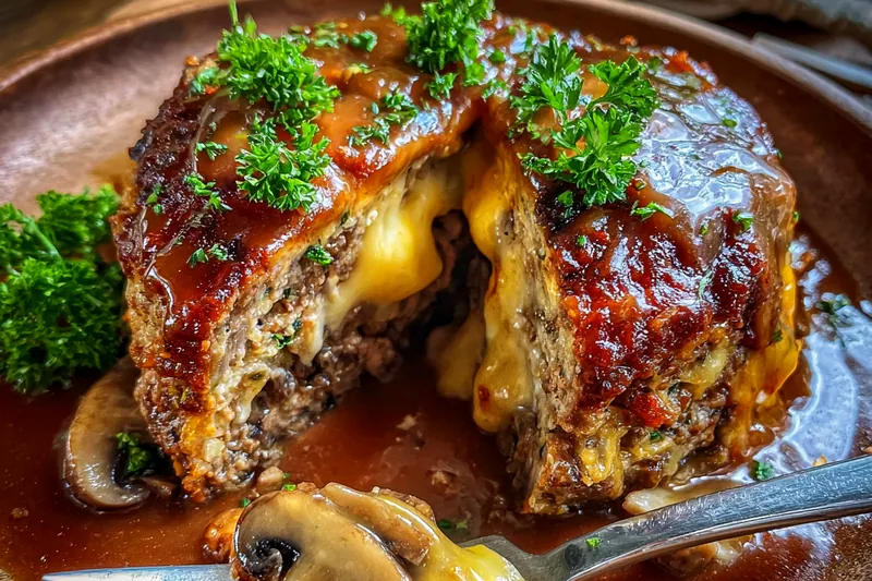 Fresh ingredients for mushroom Swiss cheese meatloaf