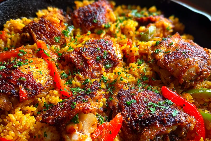 Cooking process for One-Pan Caribbean Chicken Delight