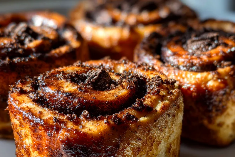 Oreo Cinnamon Rolls baking in the oven