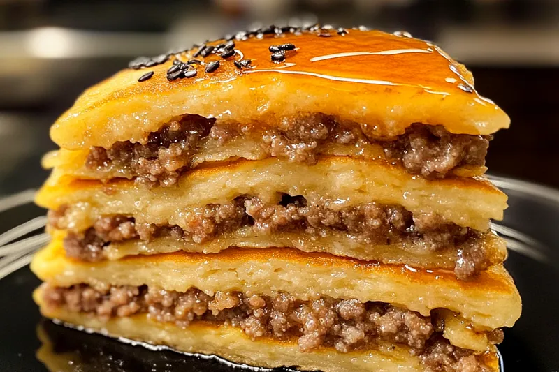 Savory Pancake and Sausage Bake baking in the oven, golden and puffed up.
