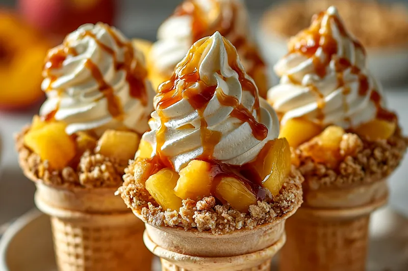 Fresh ingredients for Peach Cobbler Cheesecake Cones