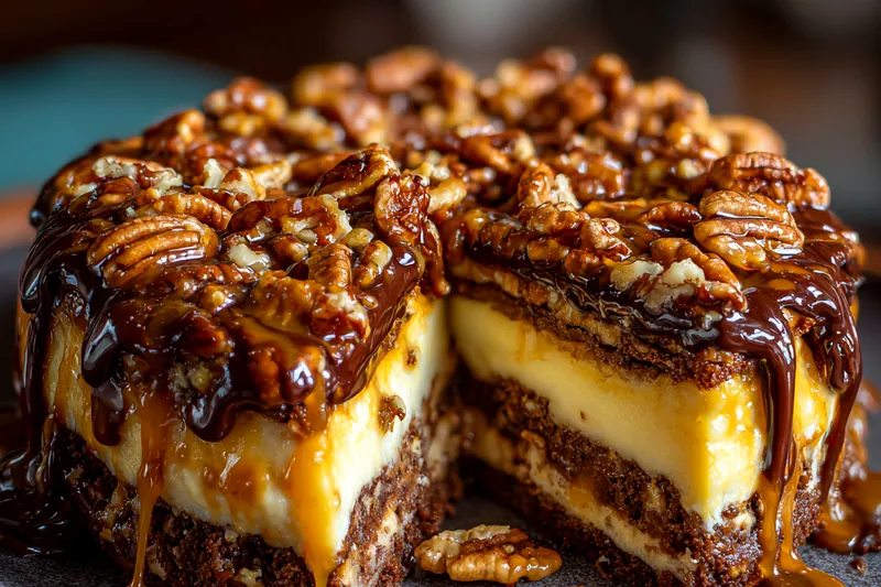 Cooking process for Pecan Caramel Chocolate Cheesecake