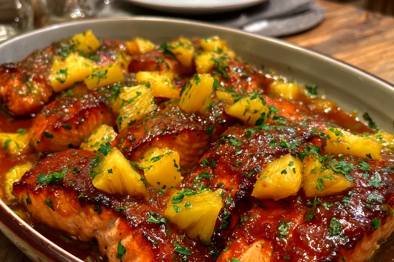 Cooking process for Pineapple Glazed Salmon
