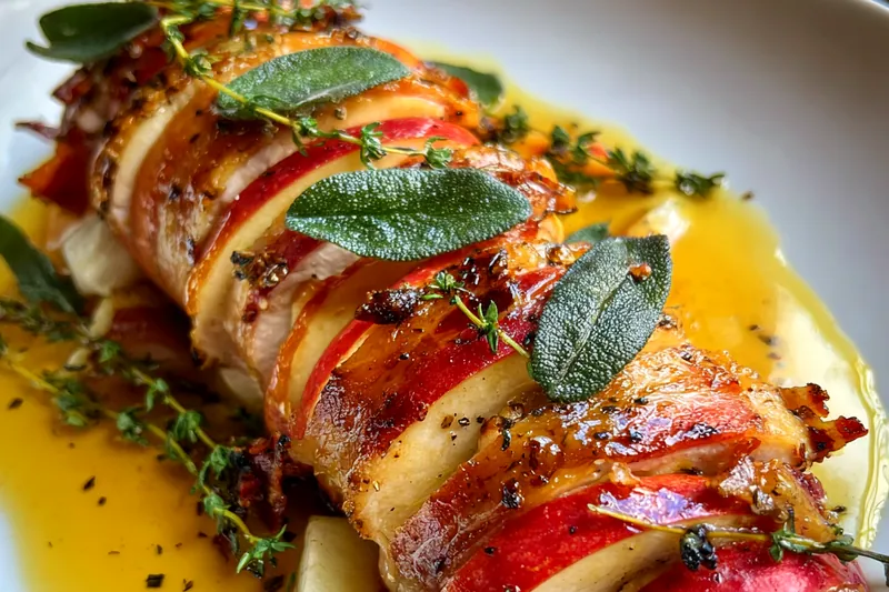 An array of fresh ingredients for Sage Butter Chicken Delight laid out on a kitchen counter.