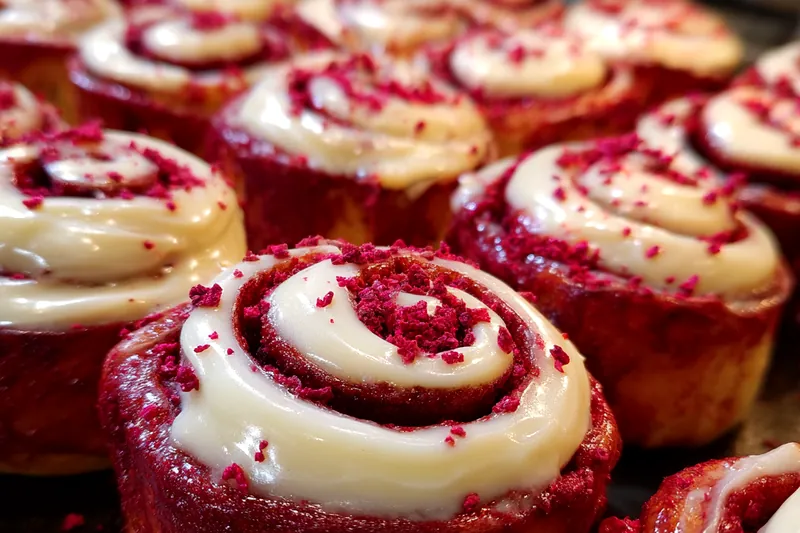 Cooking process for Red Velvet Cinnamon Rolls