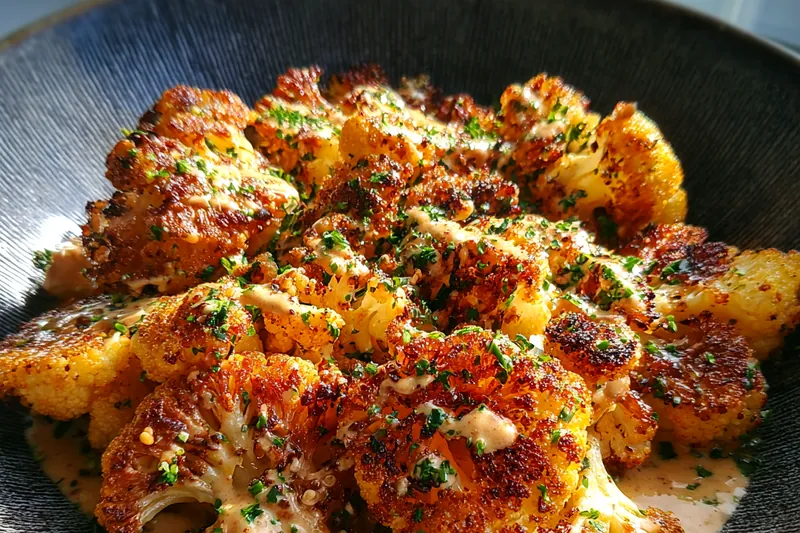 Cooking process for Roasted Cauliflower with Herb Sauce