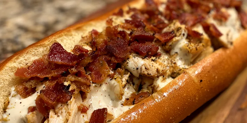 Savory Chicken Bacon Ranch Sub served on a plate, showcasing the delicious filling and fresh toppings.