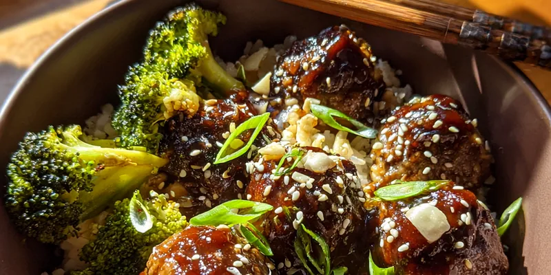 Delicious Savory Glazed Beef Meatballs served on a plate