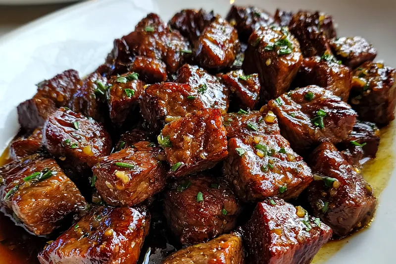 Cooking process for Savory Glazed Steak Bites