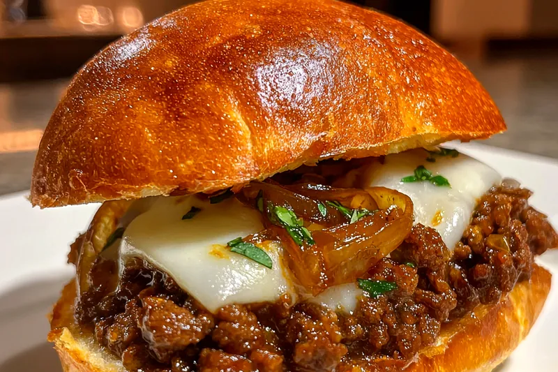 Cooking process for Savory Onion Beef Sandwich